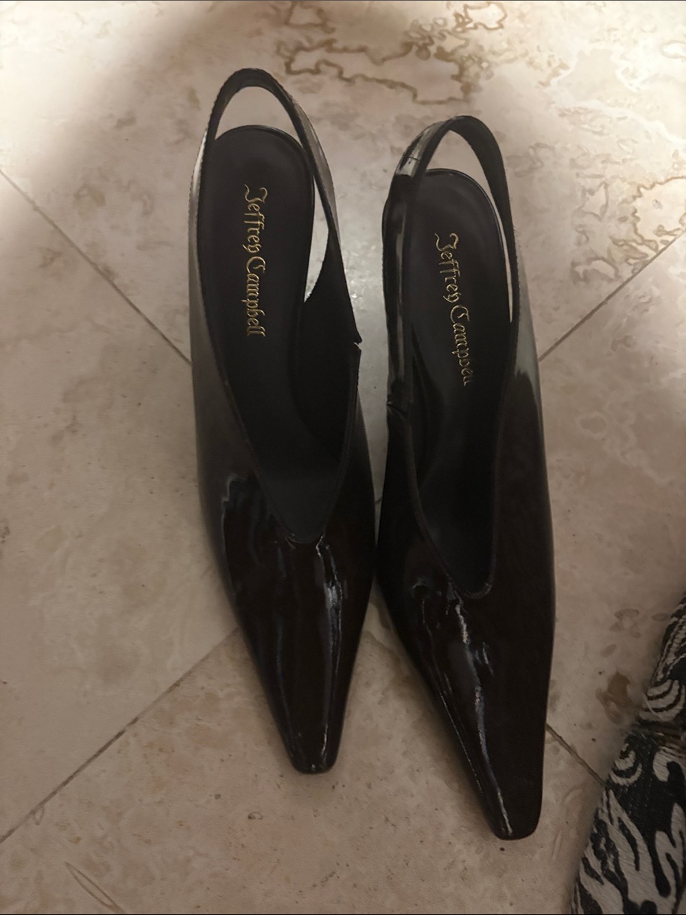 Jeffrey Campbell Black Patent Pointed Slingback Mules